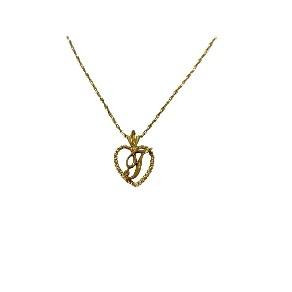 Vintage 14K Gold Electroplated Initial T Heart Pendant Necklace 18” - Picture 3 of 8
